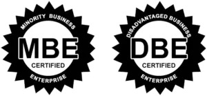 Minority owned business certification badges.
